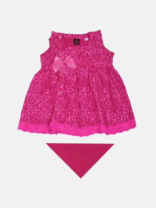 Fuchsia Printed Linen Frock Set