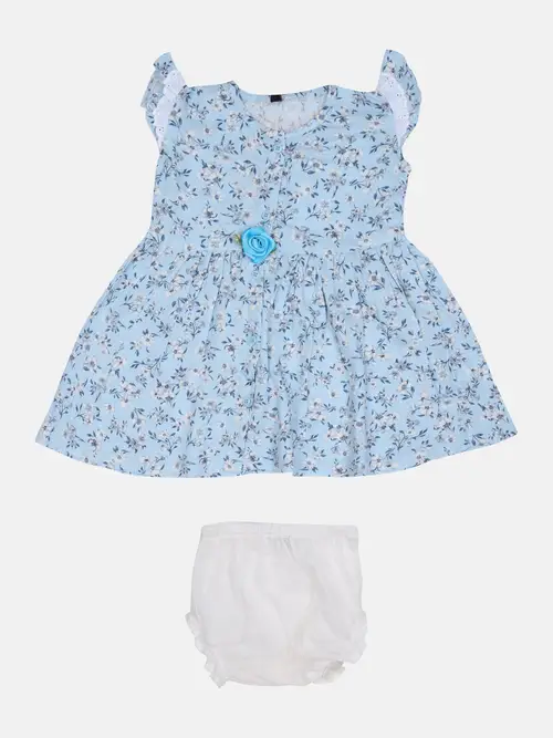 Blue Printed Cotton Frock Set