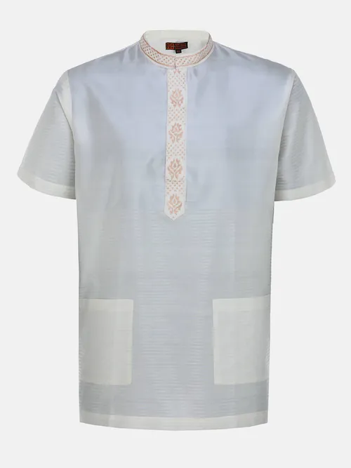 Ivory Embroidered Silk-Cotton Fatua