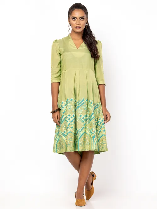 Sage Green Printed Mixed Viscose Taaga Top