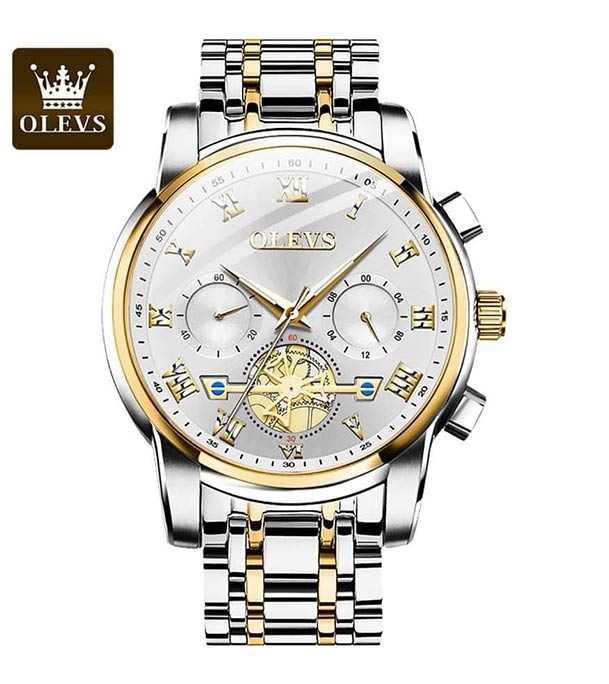 Men's OLEVS 2859 Quartz Wristwatch Fashion Business Stainless Steel Watch White