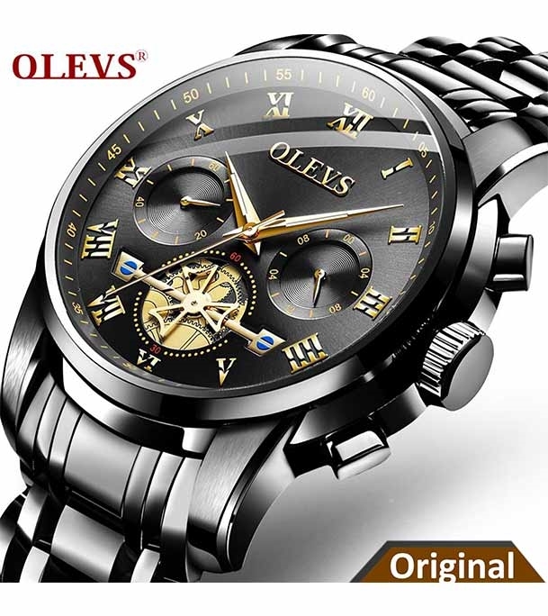Men's OLEVS 2859 Quartz Wristwatch Fashion Business Stainless Steel Watch Black