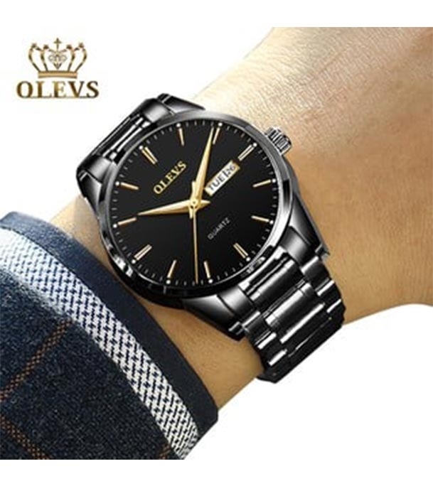 Men's OLEVS 6898 Stainless Steel Quartz Luminous Waterproof Watch Black