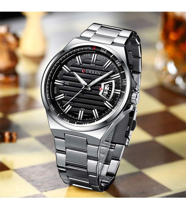 Curren 8375 Stainless Steel Analog Watch For Men Silver Black