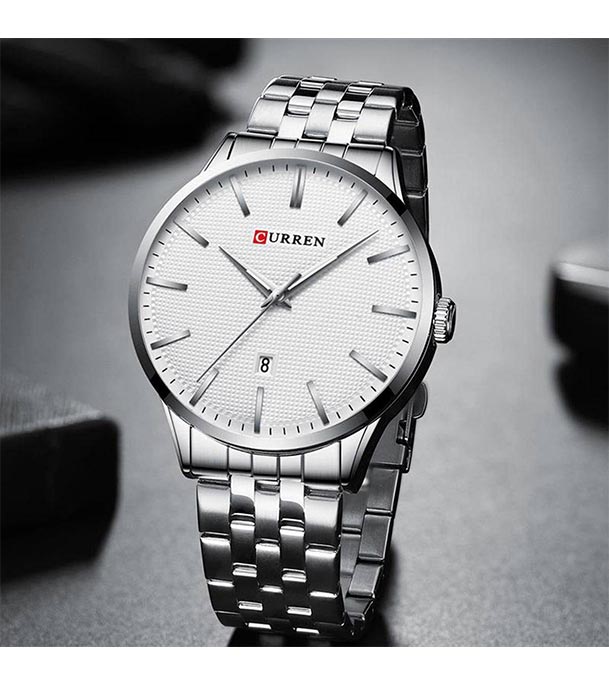 Curren 8364 Stainless Steel Analog Watch For Men Silver White