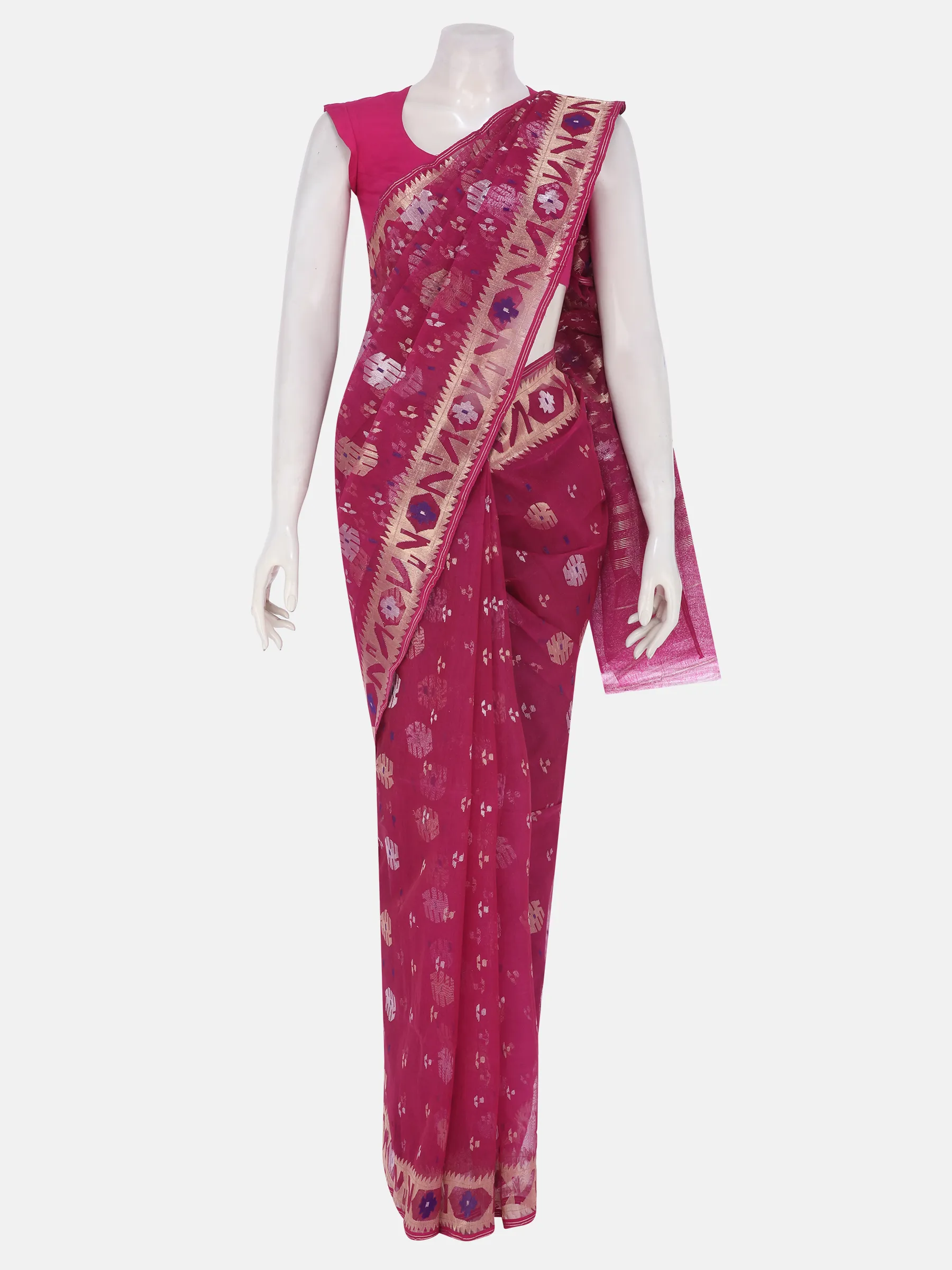 Magenta Half Silk Jamdani Saree