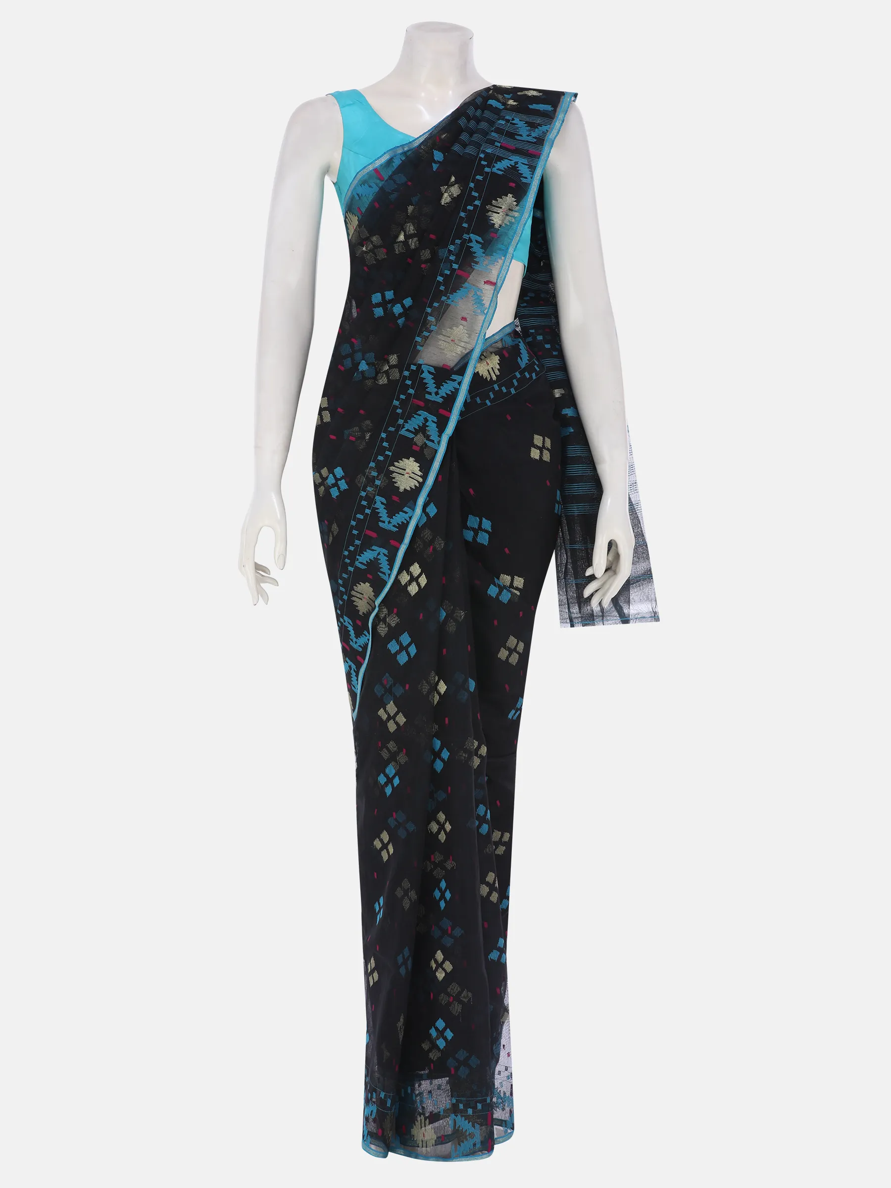 Black Half Silk Jamdani Saree