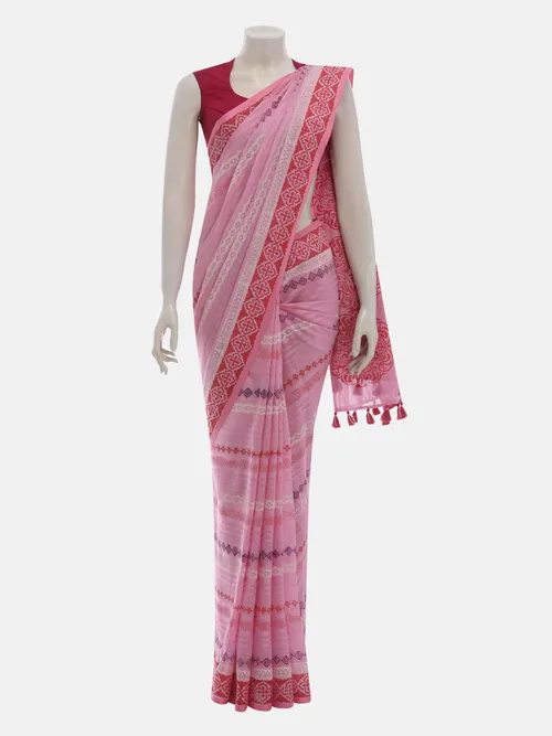 Pink Printed Cotton Saree