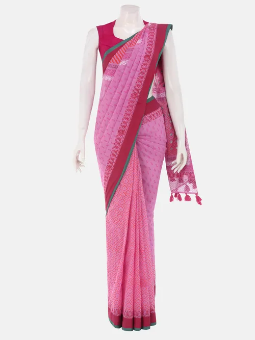 Pink Printed Cotton Saree