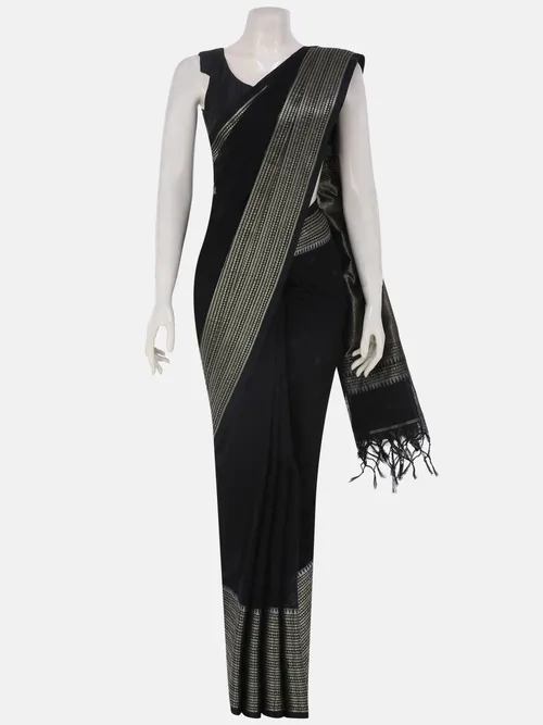 Black Tangail Cotton Baluchari Saree