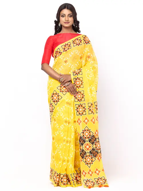 Yellow Printed Cotton Saree