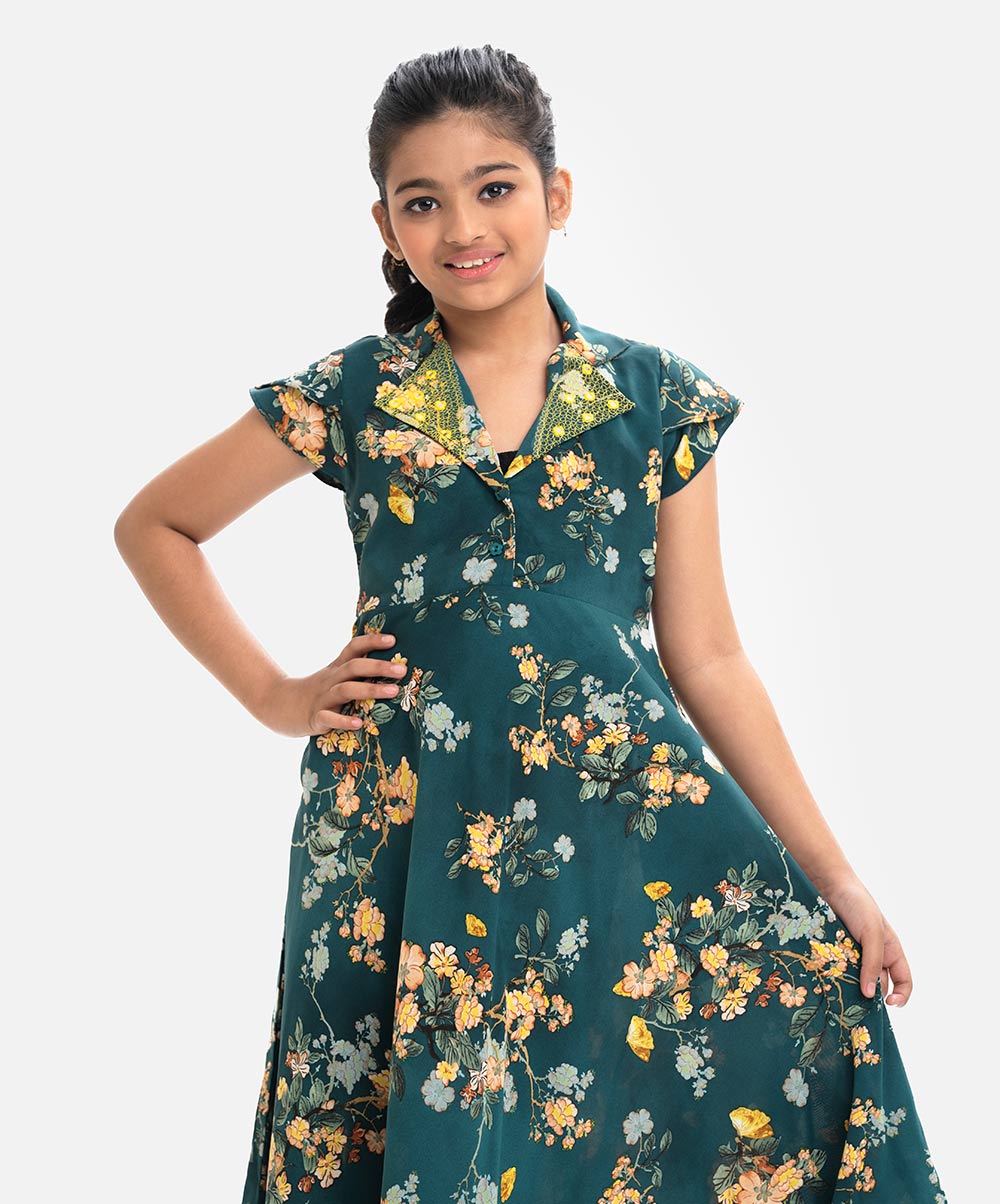 Green Georgette A-line Frock