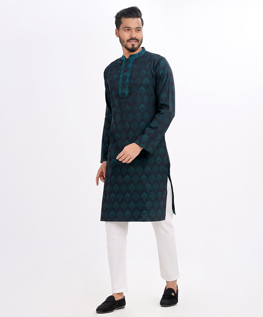 Green Fitted Jacquard Panjabi