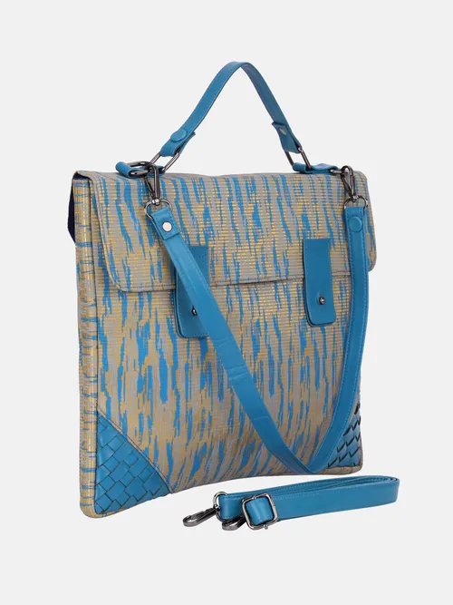 Blue Mesh Leather and Fabric Laptop Bag