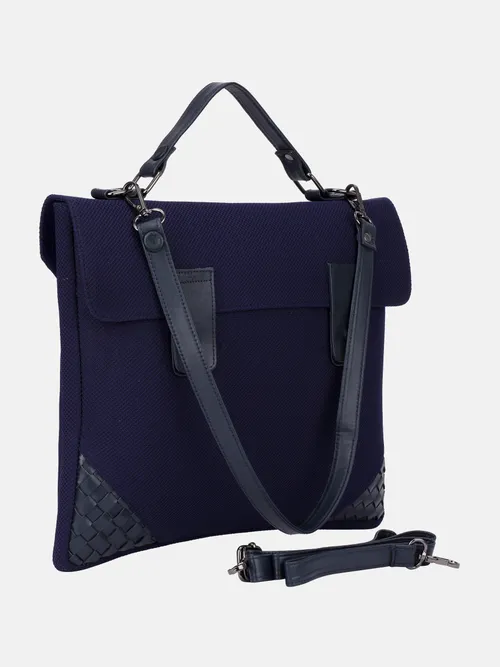 Navy Blue Mesh Leather and Fabric Laptop Bag