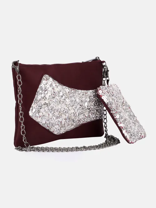 Burgundy Chosha Silk Cross Body Bag with Pouch
