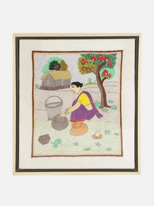 Nakshi Kantha Embroidered Silk Tapestry