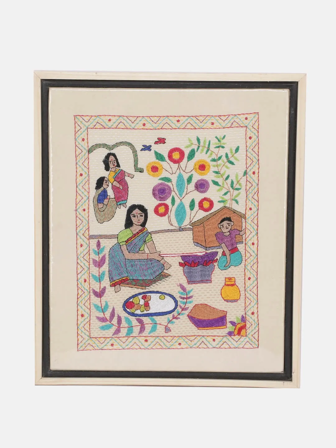 Ivory Nakshi Kantha Embroidered Tapestry