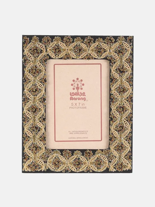 Black Erri Embroidered Faux Leather Photo Frame