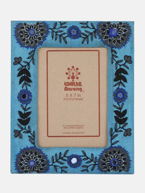 Sky Blue Embroidered Faux Leather Photo Frame