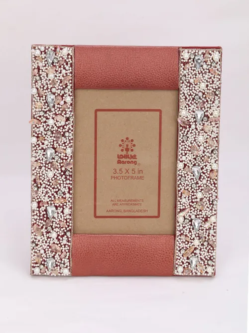 Red Embroidered Leather Photo Frame
