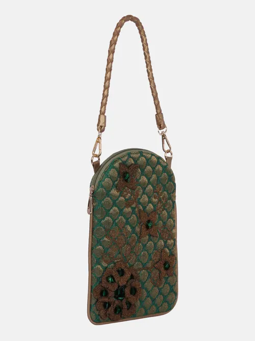 Green Embroidered Katan Bag