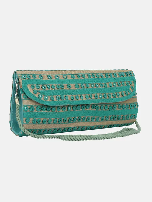 Seafoam Green Embroidered Dupioni Silk Purse