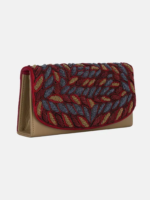 Maroon Erri Embroidered Leather Purse