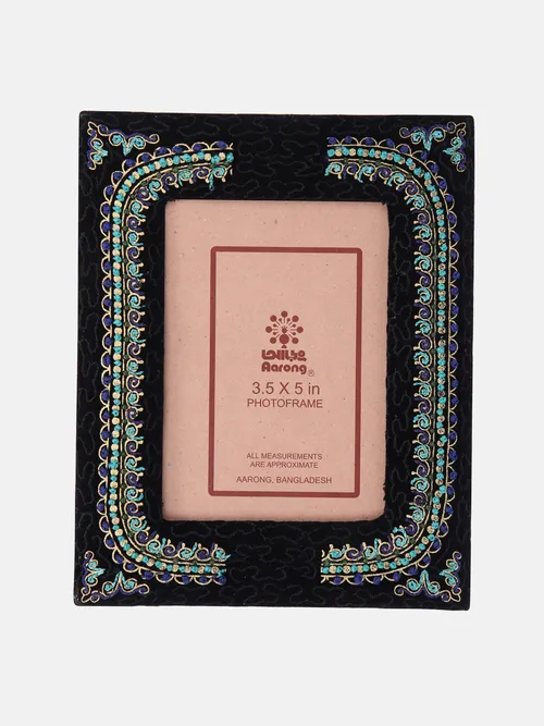 Black Printed and Embroidered Velvet Photo Frame