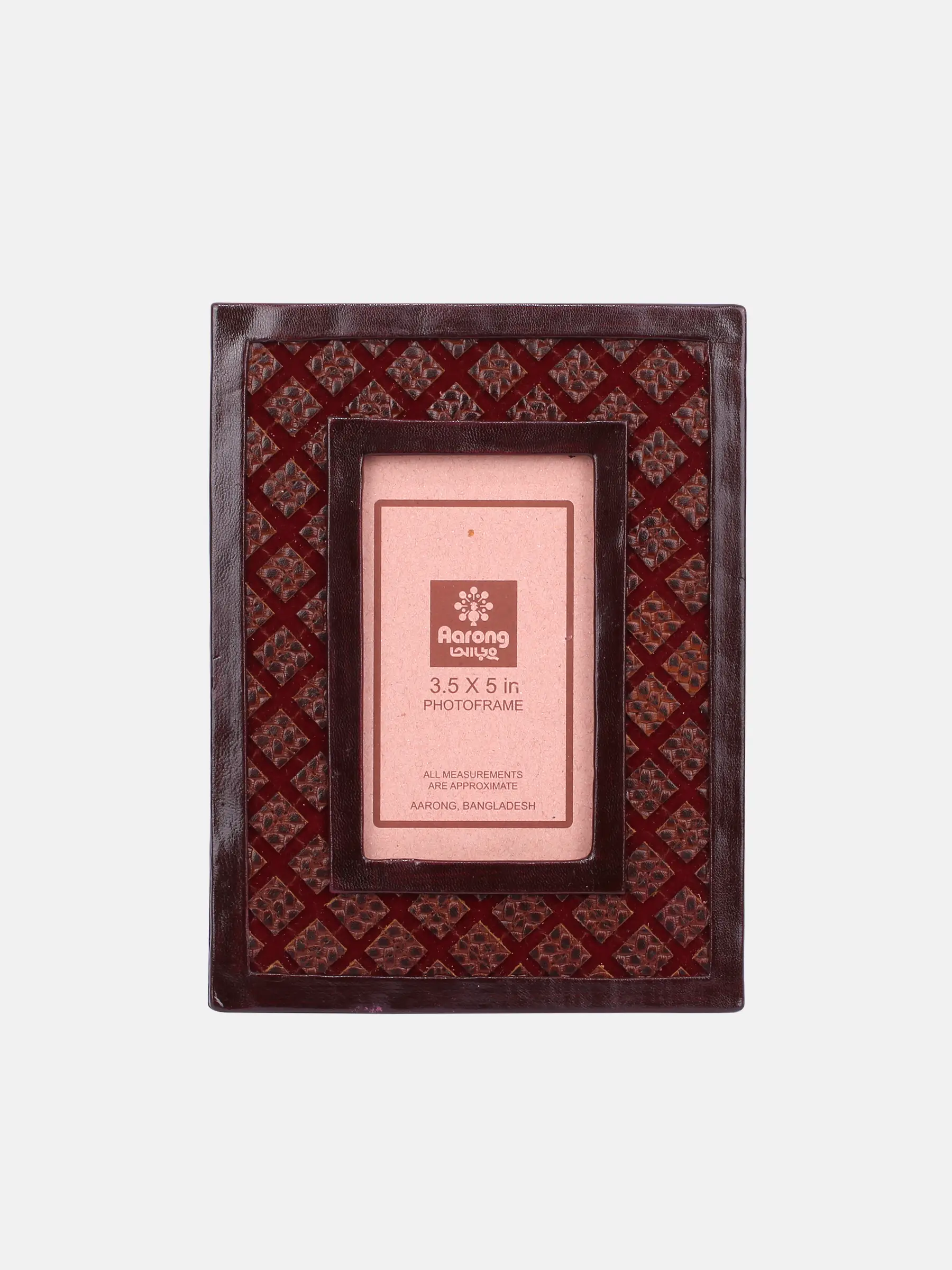 Maroon Appliqued Leather Photo Frame - Small
