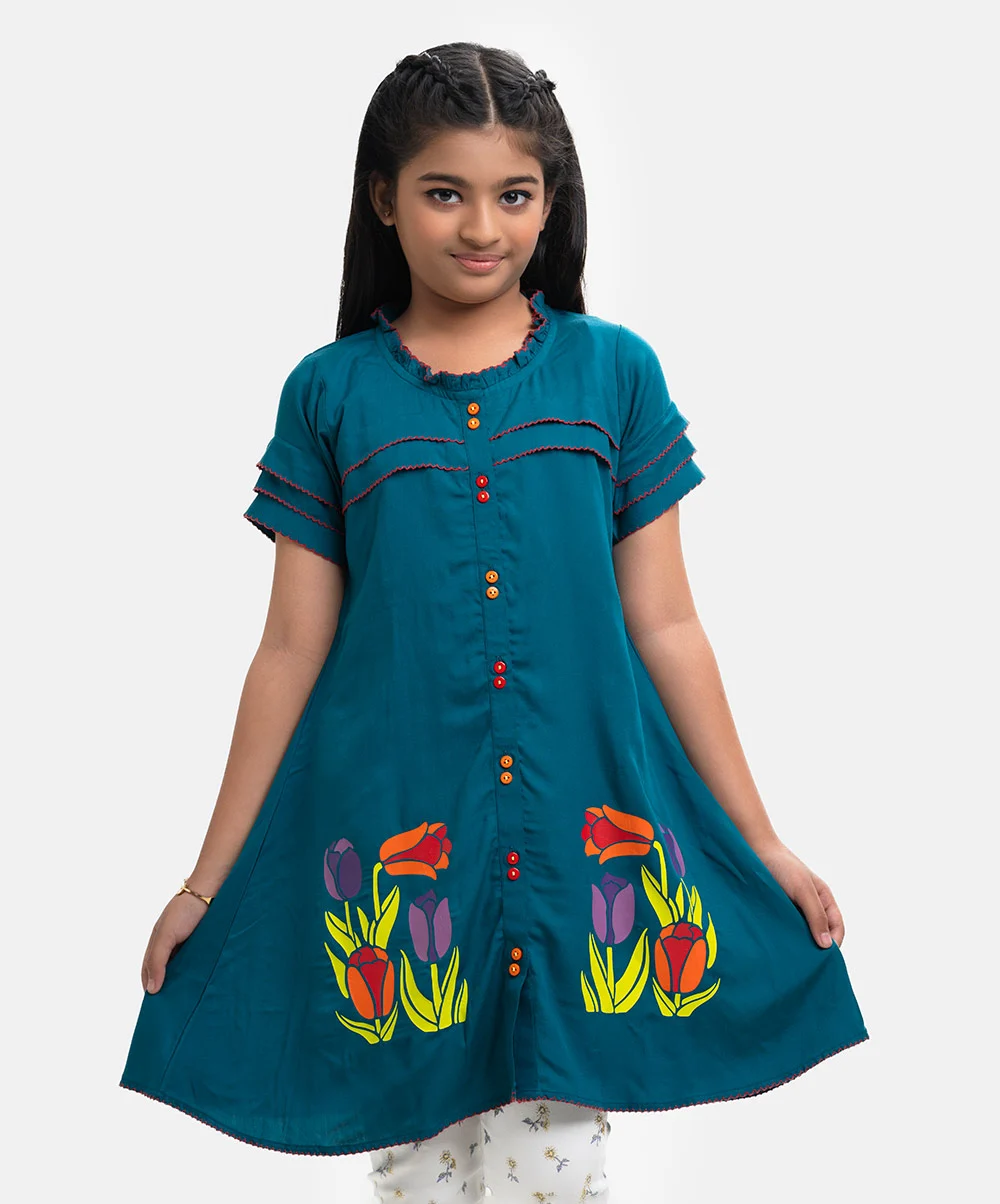 Teal Viscose Kids Tunic