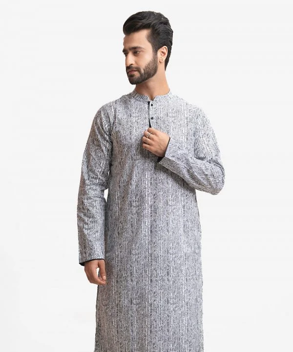 White Cotton Semi Fitted Panjabi