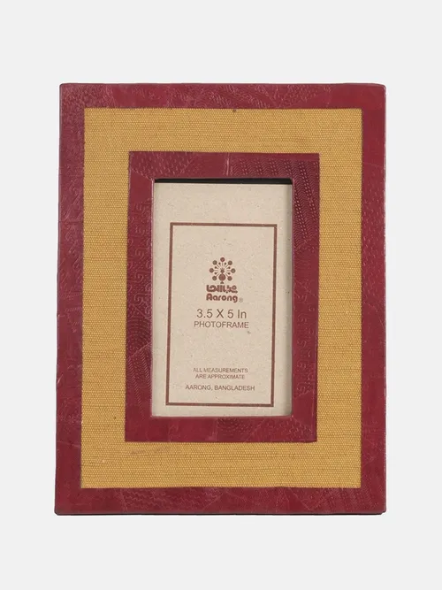 Mustard Yellow and Maroon Leather and Jute Photo Frame