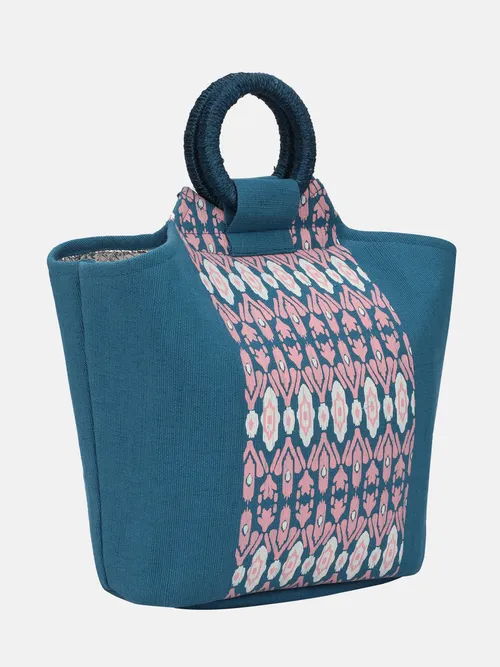 Blue Printed Jute-Cotton Shopping Bag