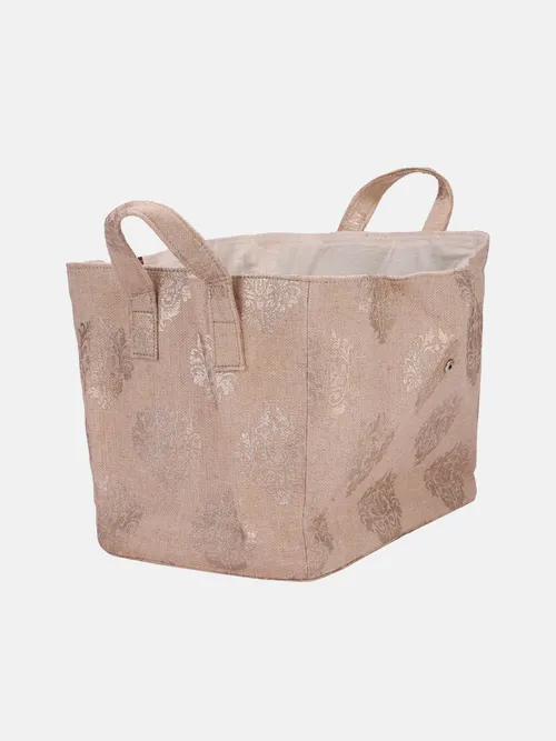Beige Printed Jute Fabric Grocery Bag