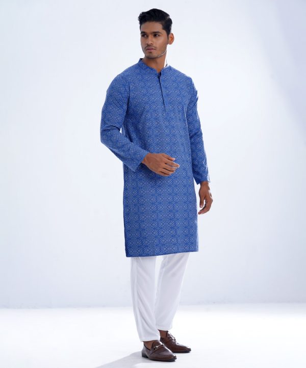 Blue Semi Fitted Viscose Panjabi