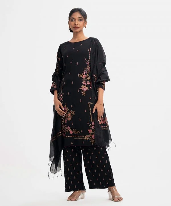 Black Viscose Straight Salwar Kameez