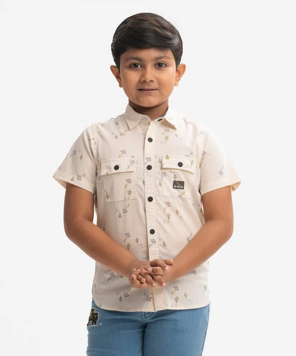 Beige Cotton Kids Casual Shirt