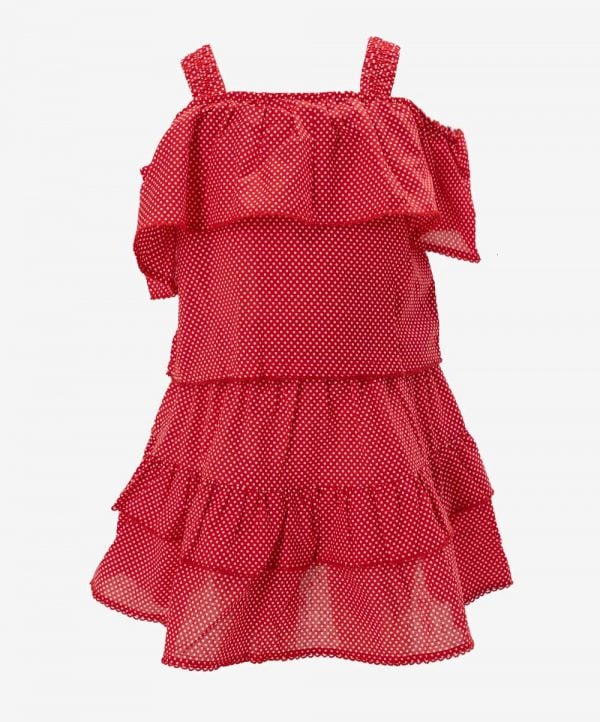 Red  Dot Print Skirt Tops Set