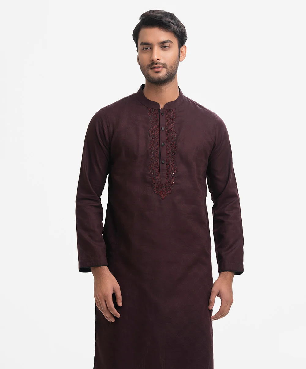 Maroon Cotton Fitted Panjabi