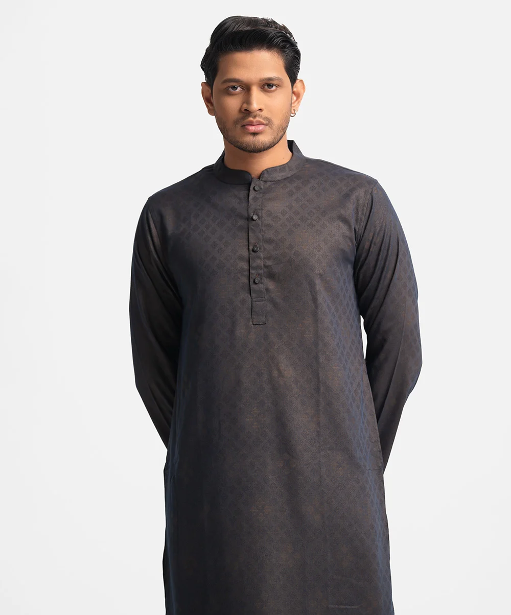 Blue and Golden Jacquard Fitted Panjabi