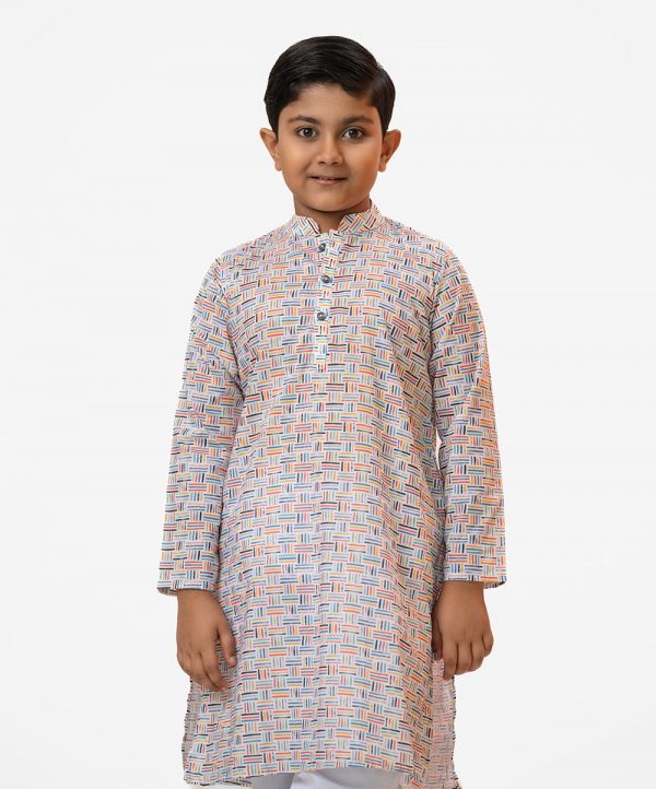 White Printed Cotton Panjabi