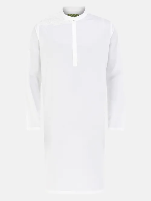 White Embroidered And Textured Cotton Taaga Man Panjabi