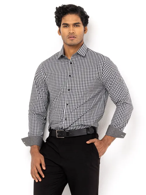 White and Black Check Executive Semi Formal Shirt
