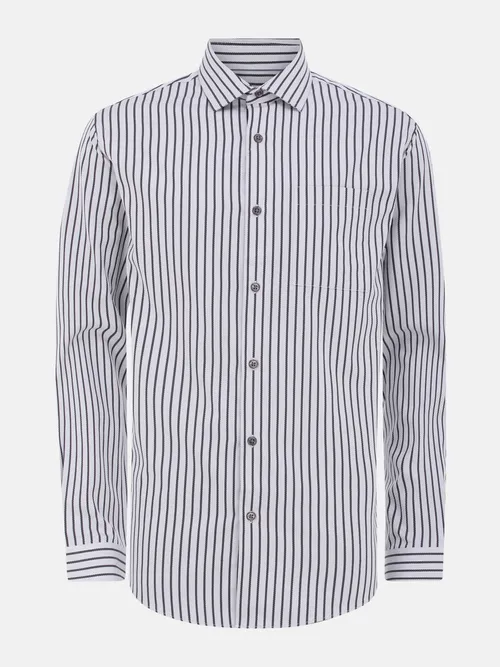 Light Grey Striped And Textured Cotton Executive Premium Shirt