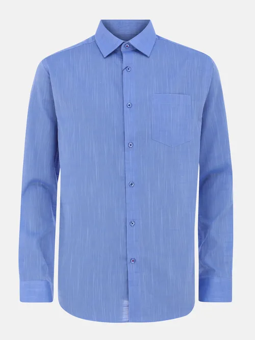 Blue Textured Cotton Executive Semi Formal Shirt