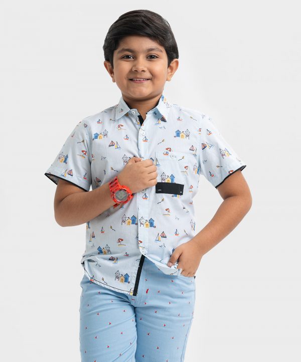 Sky Blue cotton Sort Sleeve Casual Shirt