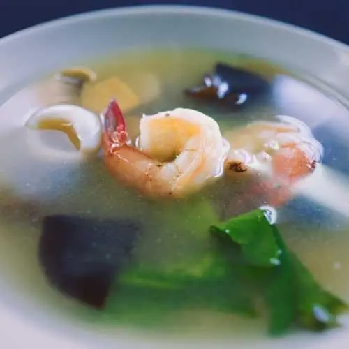 Seafood Soup Prawn, Squid, Octopus And Mushroom In Clear Soup