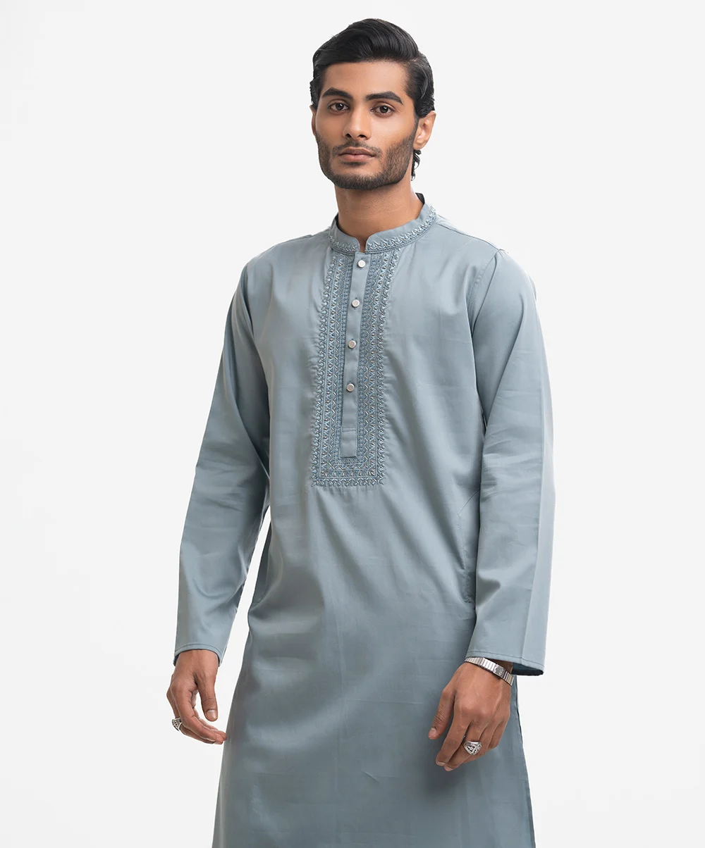 Green Cotton Semi Fitted Panjabi