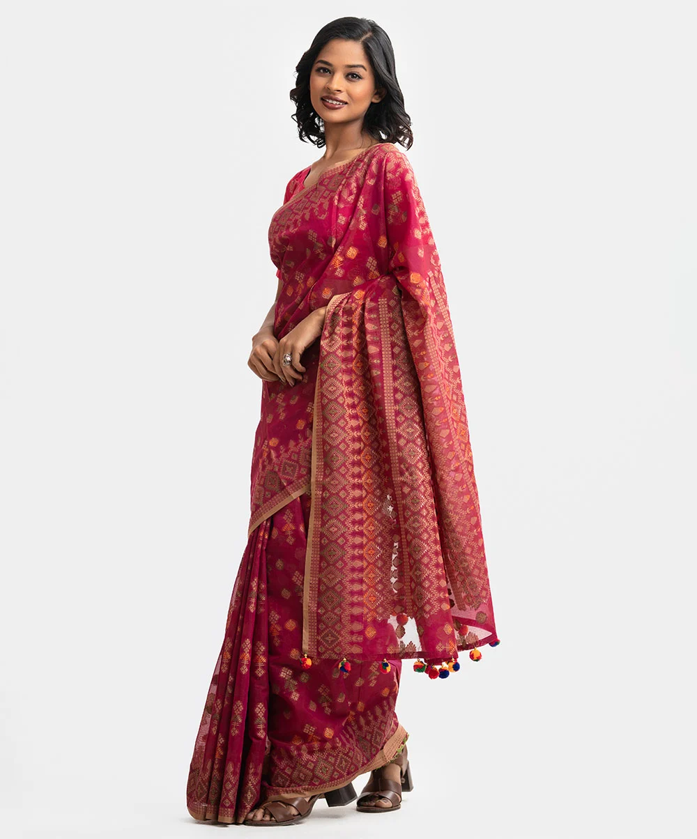 Bright Pink Half-silk Saree